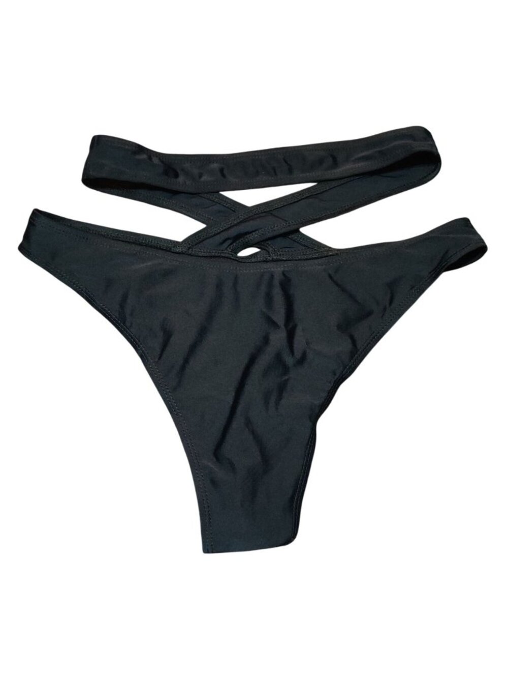 SHEIN Bikini Bottom Sz S Black Strappy Cutout Cheeky Thong High Leg Swimwear